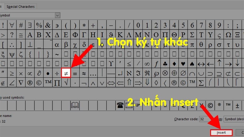 dấu khác trong excel 5