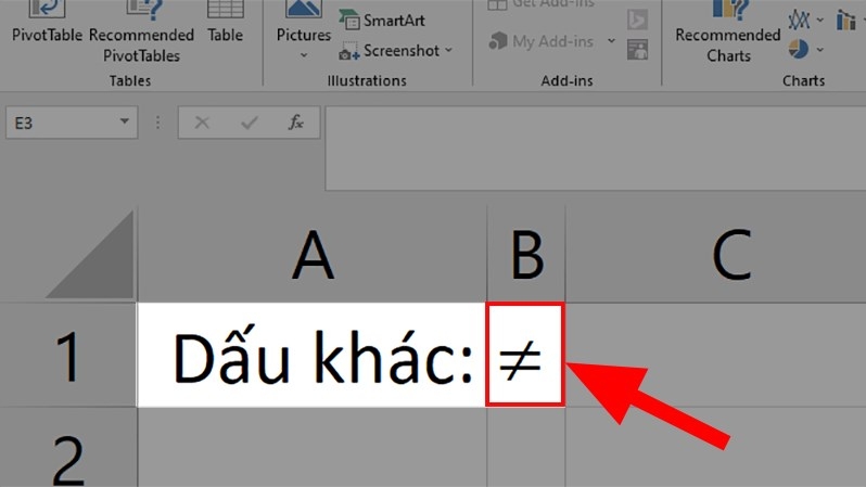 dấu khác trong excel 6