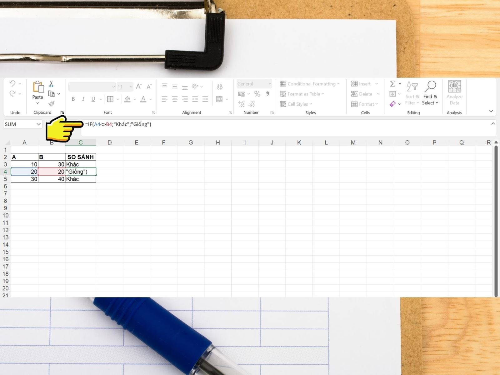 dấu khác trong excel 7