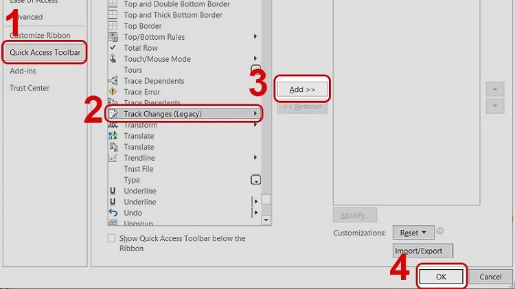 Hiển thị Track Changes