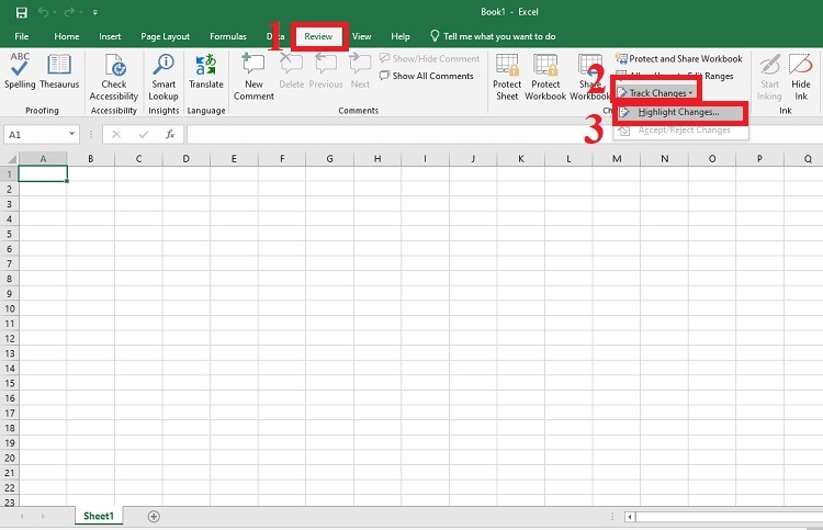 Chọn Track Changes và nhấn Highlight Changes