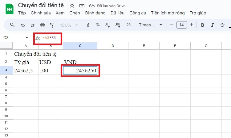 Nhập lệnh nhân giữa ô tỷ lệ và ô số lượng đơn vị quy đổi