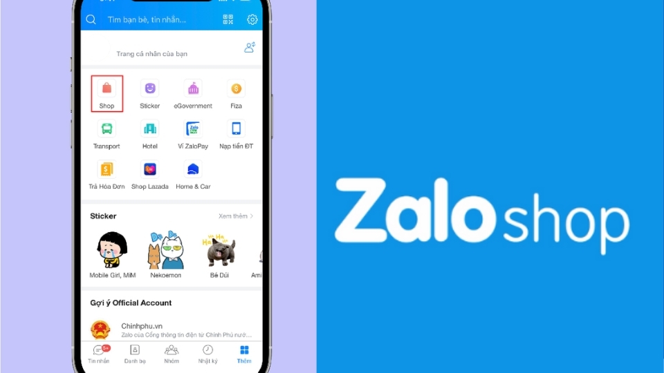 chọn biểu tượng “Shop”