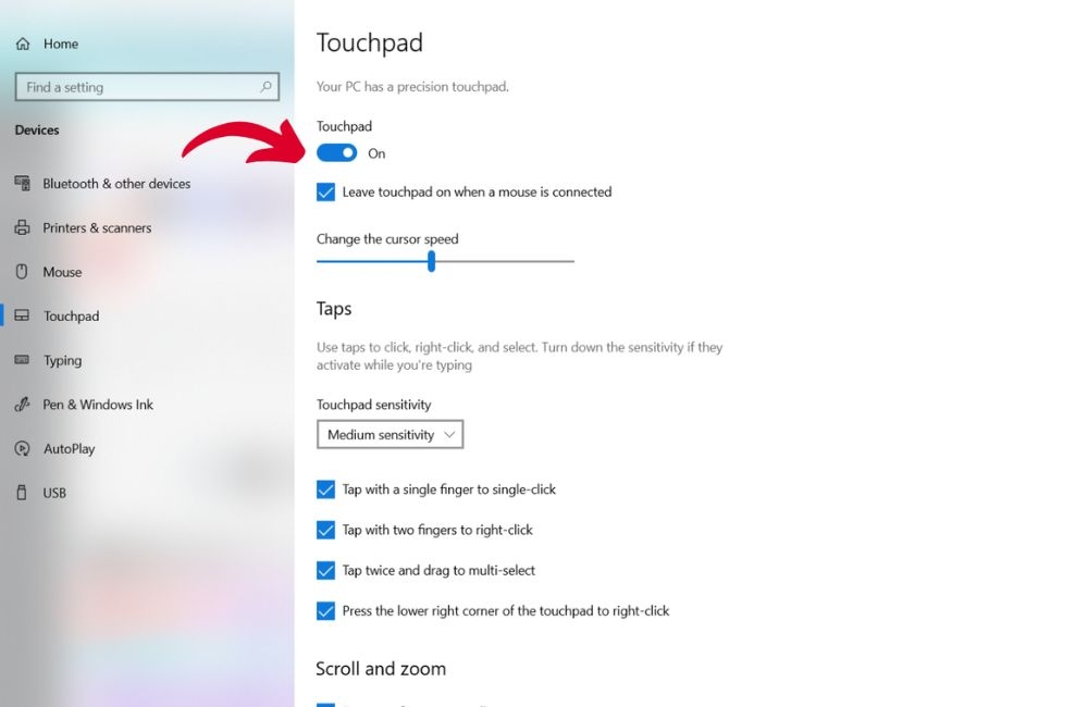 bật Touchpad