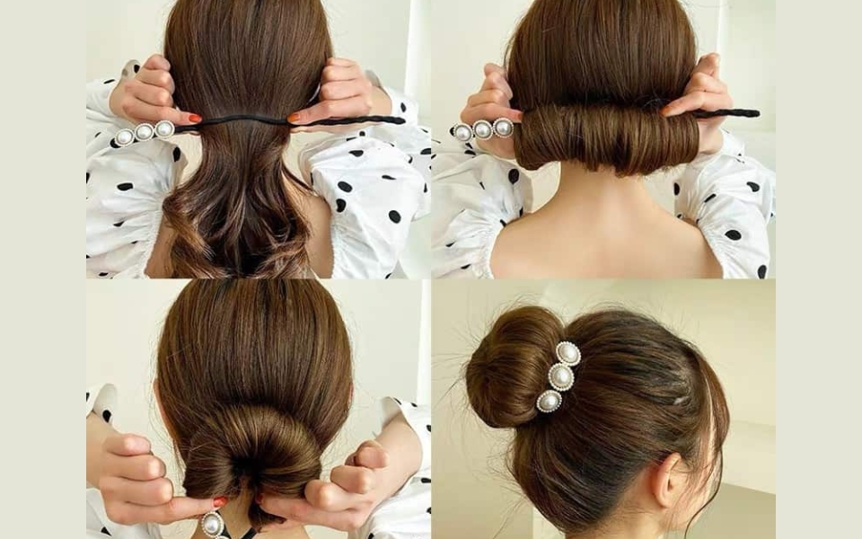 Cách búi tóc củ tỏi bằng kẹp búi tóc bản dẹt