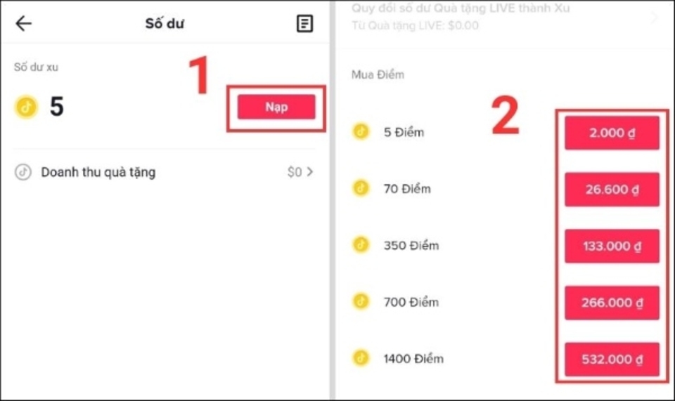 Lựa chọn mệnh giá muốn mua