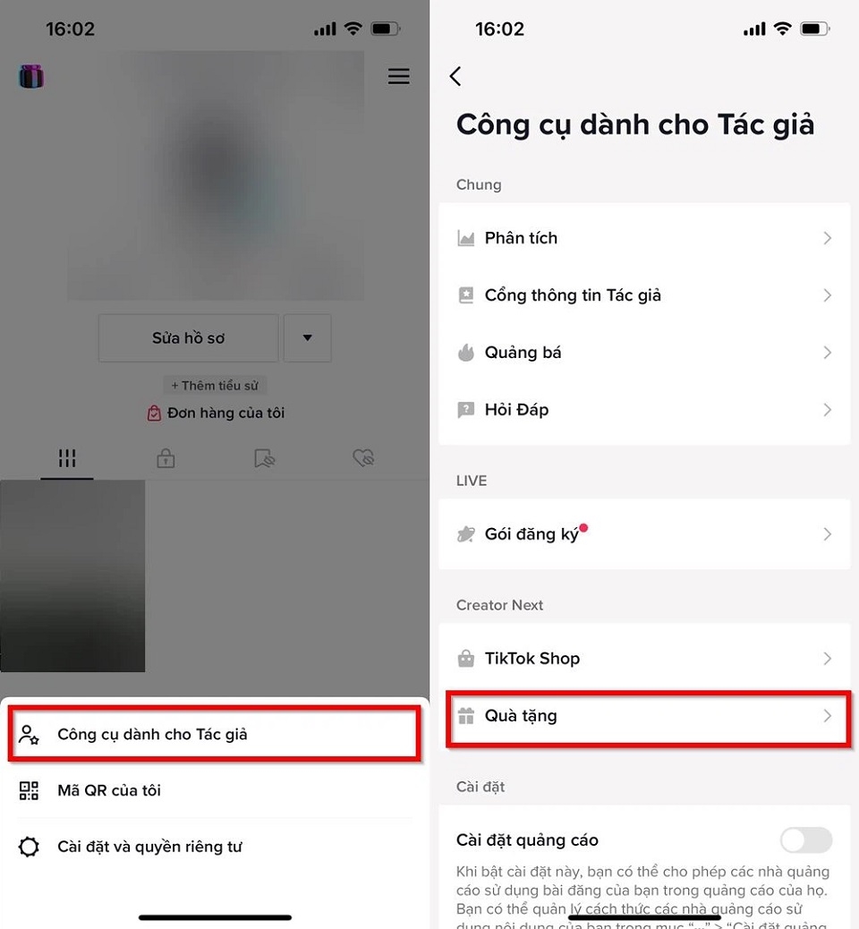 Các bước bật tính năng nhận quà trên TikTok