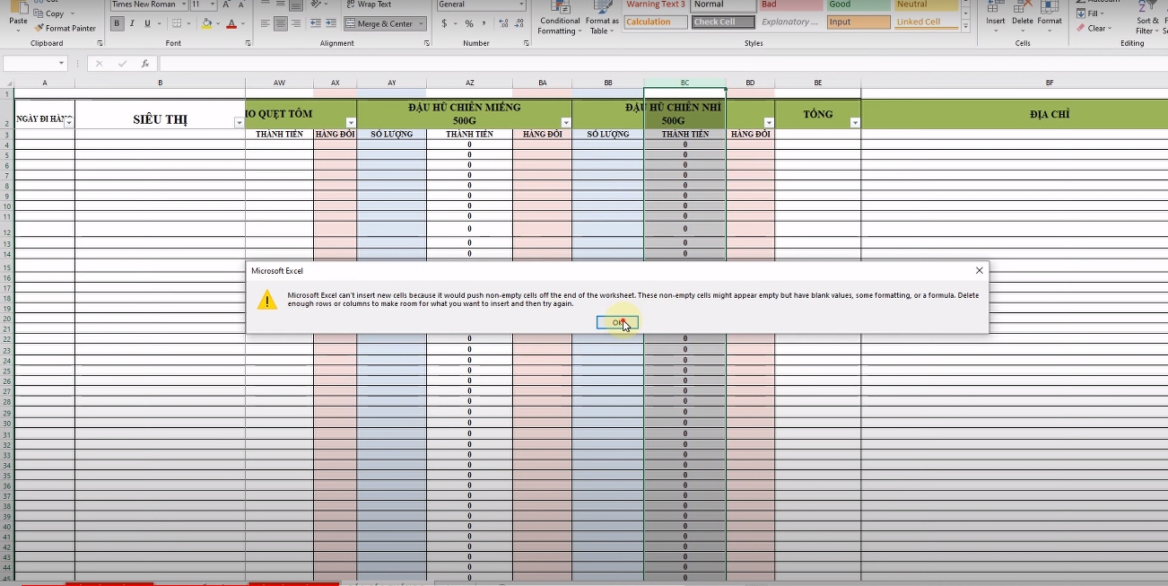 không insert được cột trong excel 01