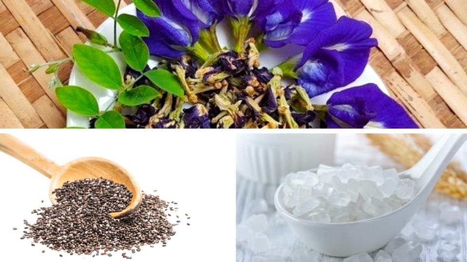 nguyên liệu làm trà hoa đậu biếc pha với hạt chia