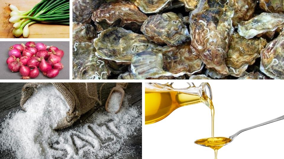 nguyên liệu làm hàu hấp mỡ hành