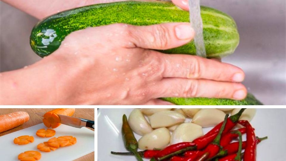 sơ chế nguyên liệu làm dưa chuột muối mặn nguyên trái