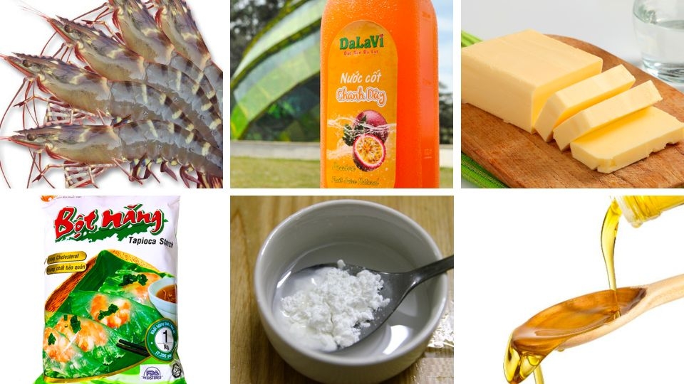 nguyên liệu làm tôm sốt chanh dây kèm bơ