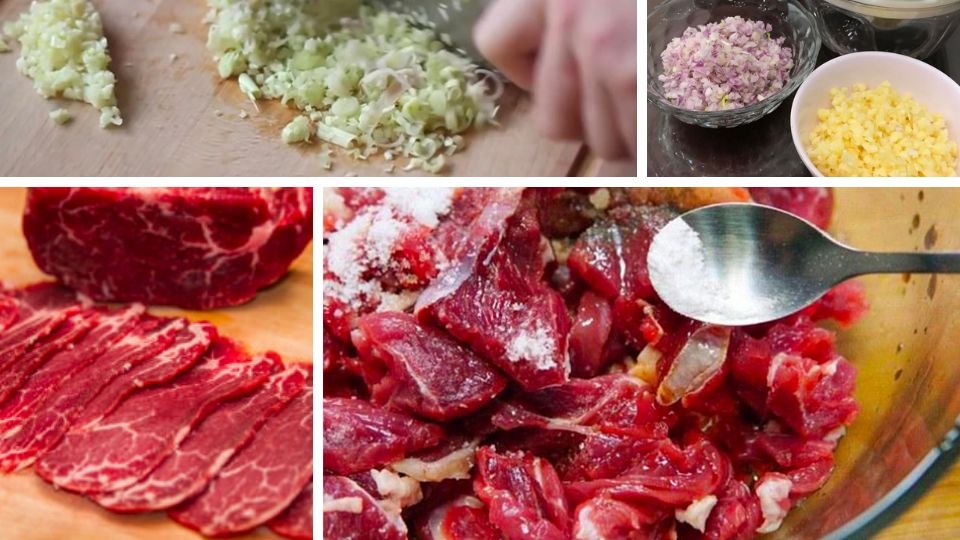 sơ chế nguyên liệu làm bò xào sả ớt