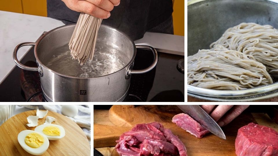 trụng mì và sơ chế món ăn kèm