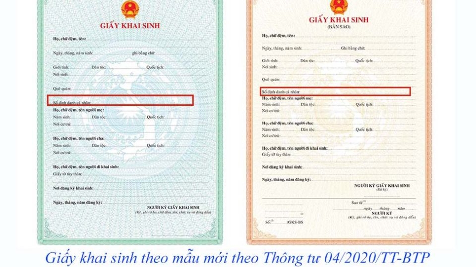 giấy khai sinh theo mẫu mới theo Thông tư 04/2020/TT-BTP