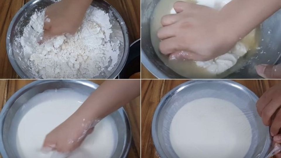 Trộn bột với nước cốt dừa và ủ bột