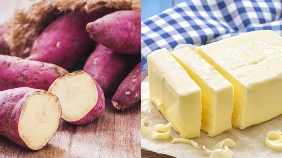 Nguyên liệu làm khoai lang nướng bơ bằng nồi chiên không dầu cho 2 người