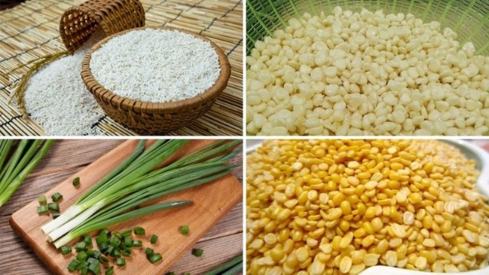 Nguyên liệu làm xôi bắp đậu xanh hành phi cho 4 người