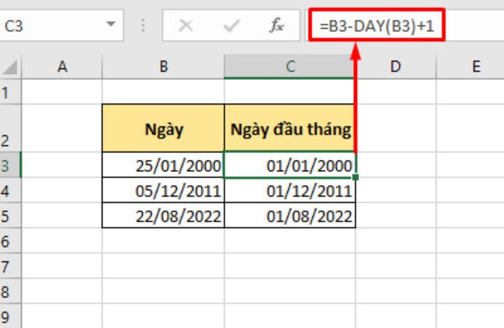 Tìm ngày đầu tháng