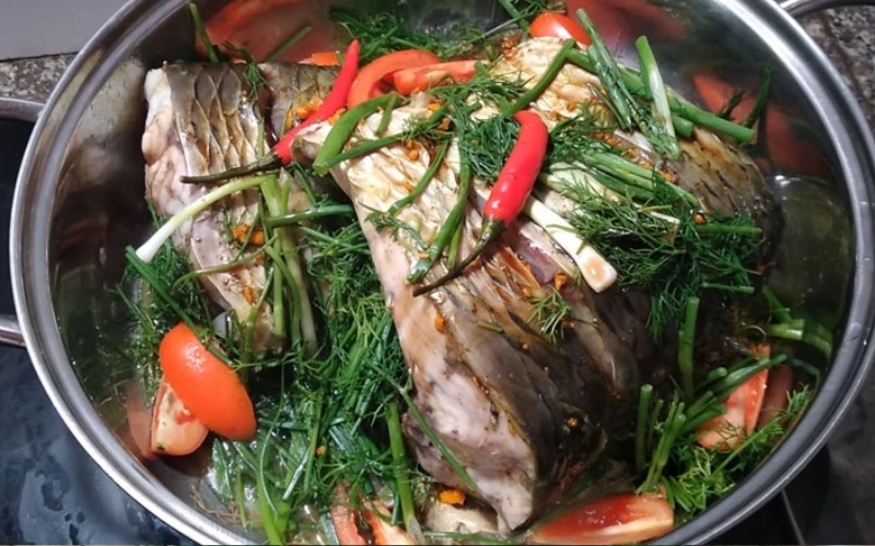 Cá trắm hấp bia
