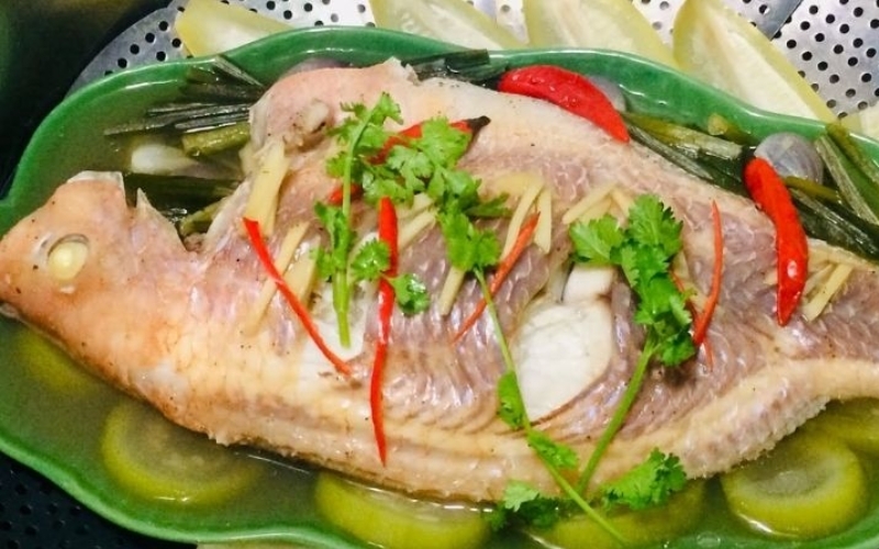Cá diêu hồng hấp bầu