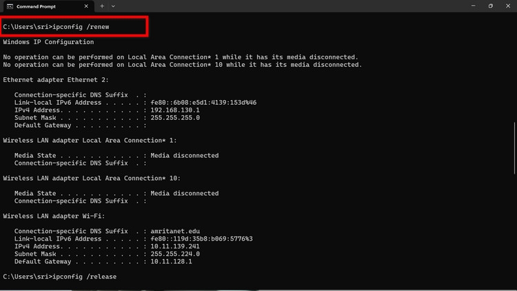 Sử dụng ipconfig để làm mới, reset địa chỉ IP cho máy tính (4)
