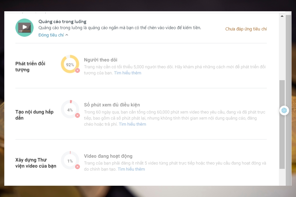Điều kiện để kiếm tiền trên Ad Breaks là gì?