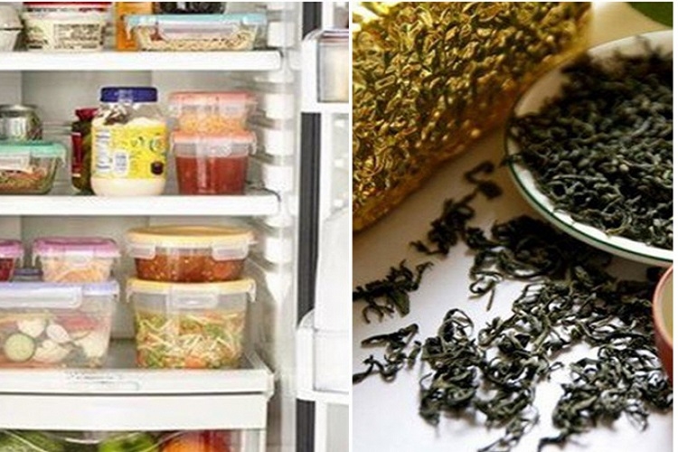 Cho chè khô vào tủ lạnh giúp khử mùi hiệu quả