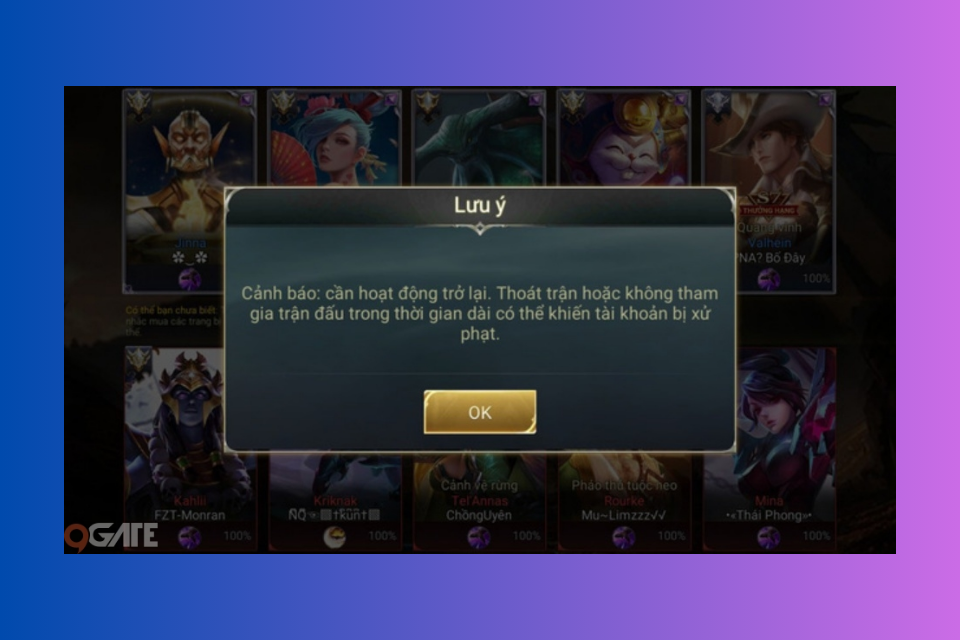 Treo máy hoặc thoát trận sẽ bị trừ uy tín