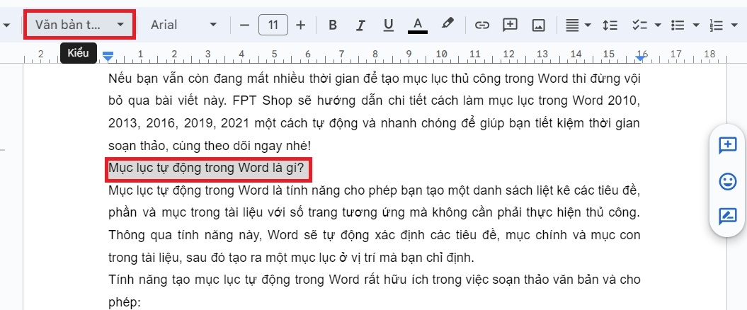 Gán thẻ Headings cho tiêu đề trong Google Docs