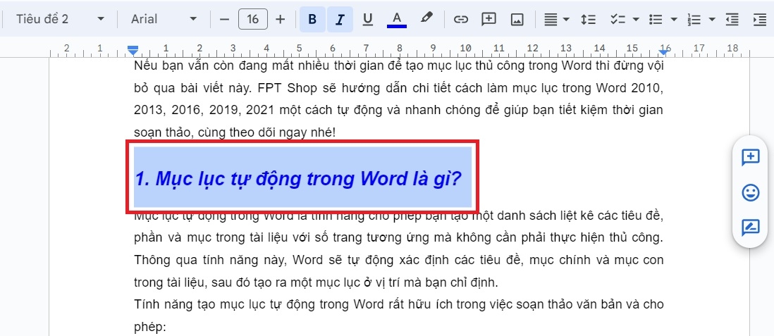 Chỉnh sửa định dạng của tiêu đề