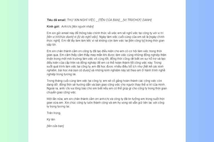 Viết mail xin nghỉ việc bằng tiếng Việt