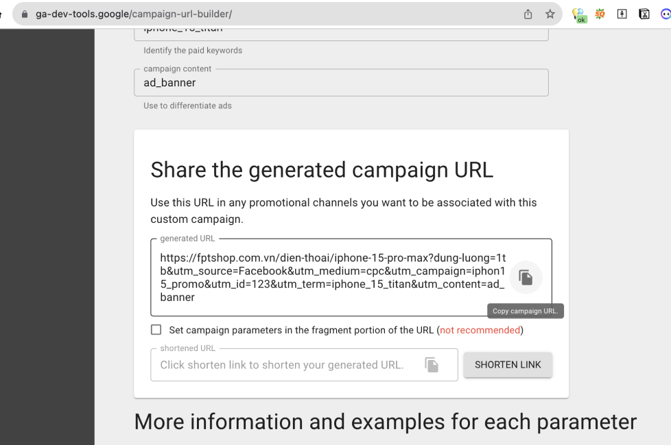 Bước 4. Tạo liên kết UTM