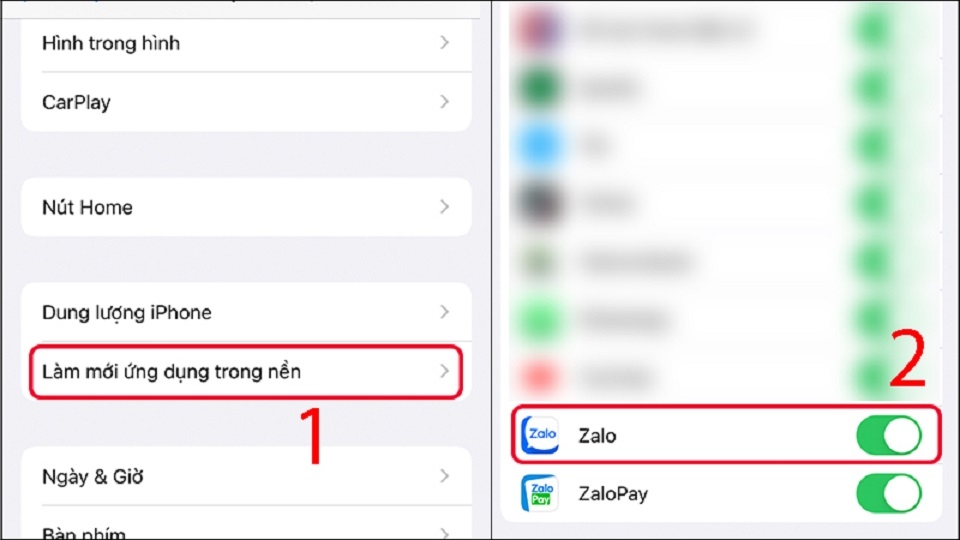 Kiểm tra làm mới ứng dụng nền