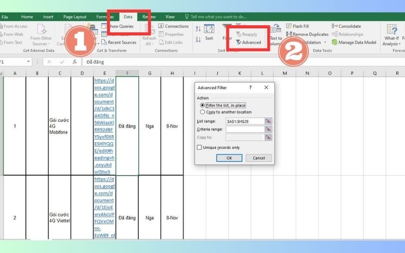 Cách tạo nút chọn lọc trong Excel 2