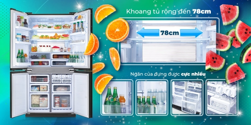 Kích thước tủ lạnh 4 cánh thương hiệu&nbsp;Sharp