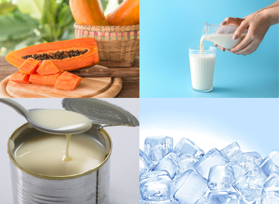 Nguyên liệu làm sinh tố đu đủ với sữa tươi