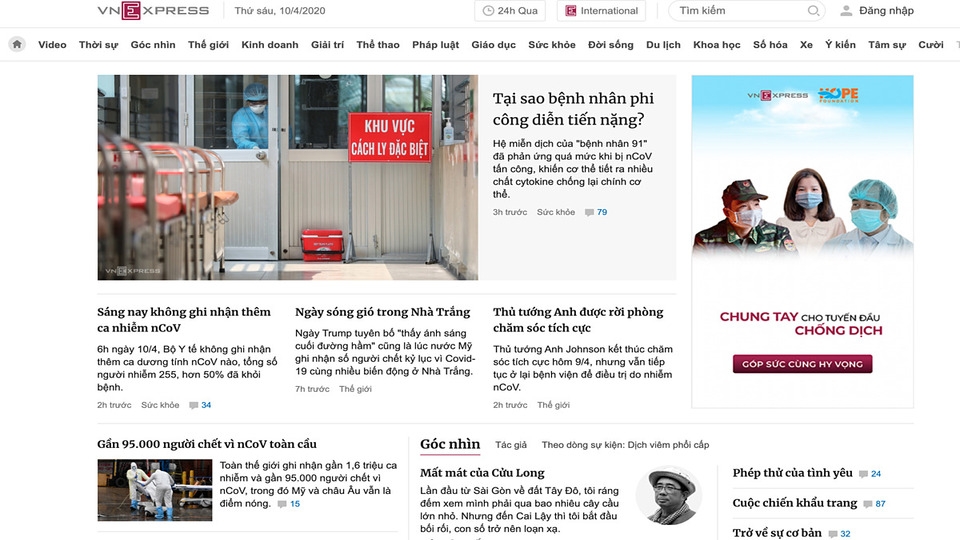 VNExpress là trang đọc báo tiếng Anh, cập nhật liên tục