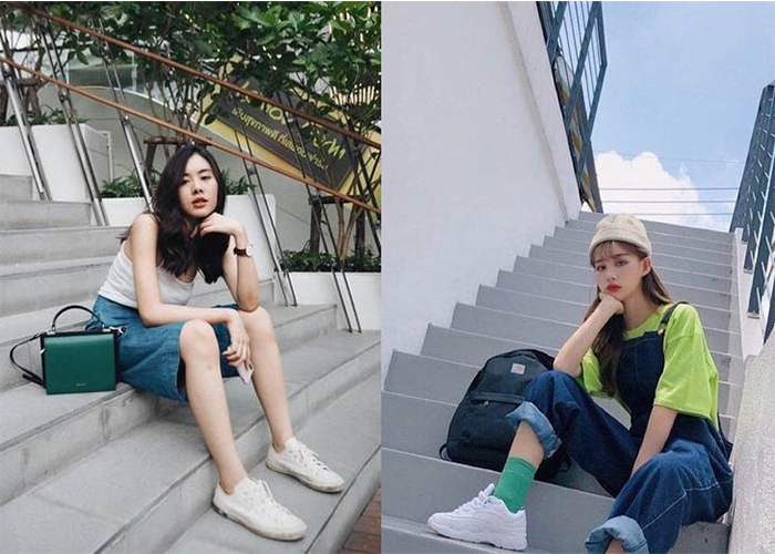 Ngồi cầu thang chụp ảnh cool ngầu