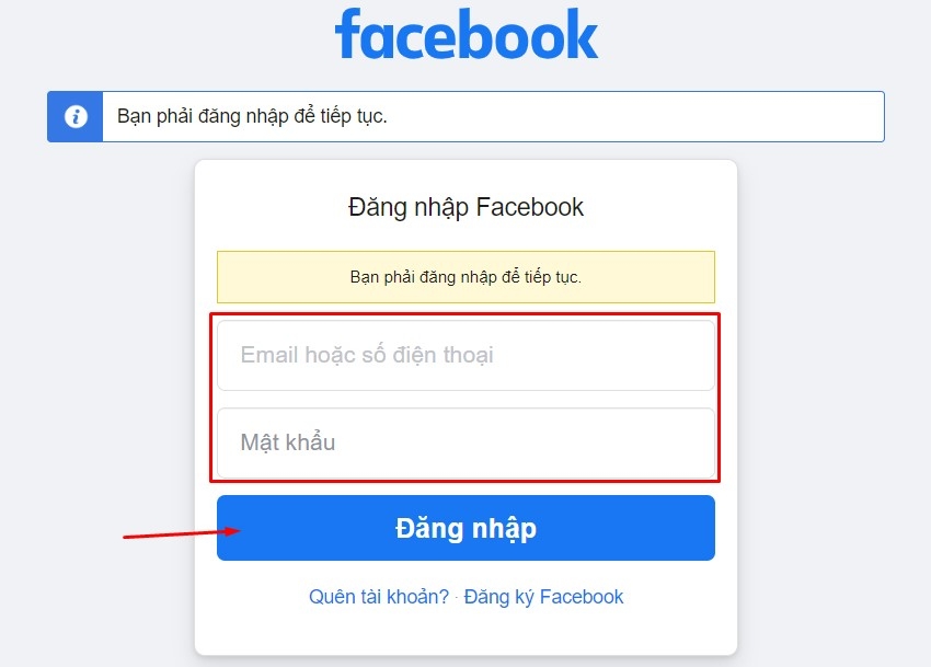 Đăng nhập tài khoản Facebook