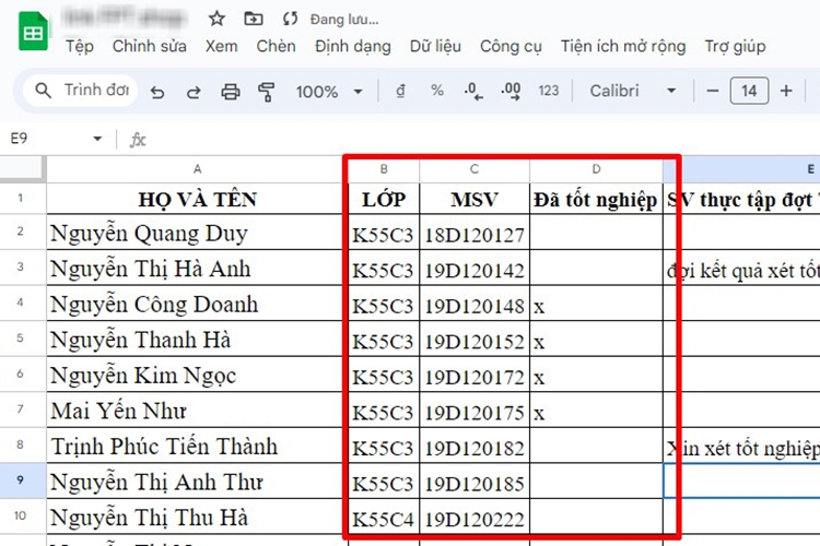Cách căn chỉnh dòng trong sheet (Hình 10)