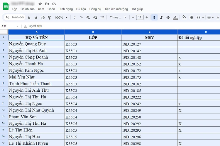 Cách căn chỉnh dòng trong sheet (Hình 4)