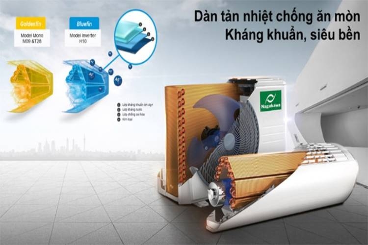 Máy lạnh Nagakawa Inverter tăng độ bền và chống ăn mòn axit nhờ công nghệ tản nhiệt mạ vàng