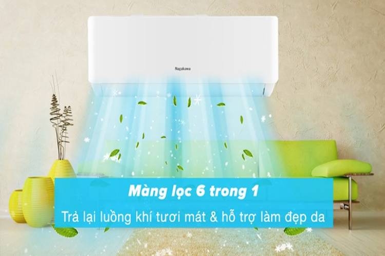 Máy lạnh Nagakawa Inverter được trang bị bộ lọc 6 trong 1 giúp loại bỏ tối ưu bụi bẩn, các tác nhân gây dị ứng và khử mùi hôi hiệu quả