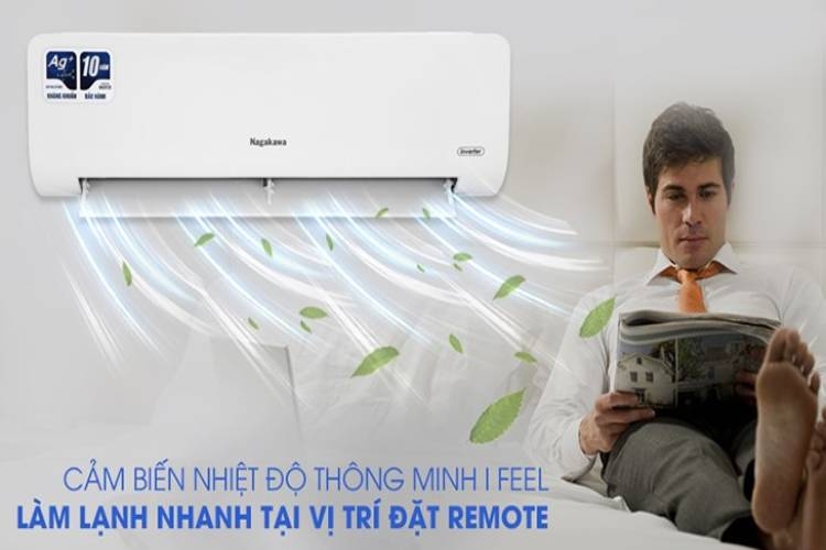 Máy lạnh Nagakawa Inverter trang bị cảm biến nhiệt độ thông minh trên điều khiển từ xa I Feel