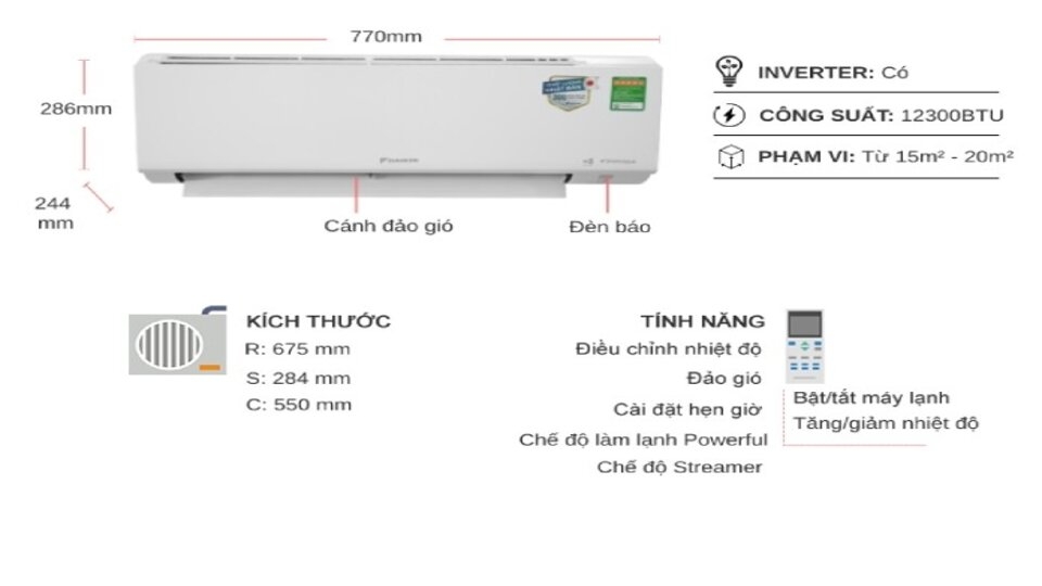 Máy lạnh Daikin Inverter 1.5 HP ATKF35XVMV
