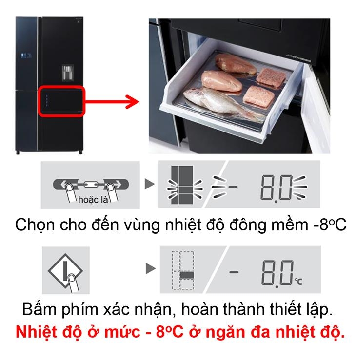 thiết lập tính năng cấp đông mềm tủ lạnh Sharp