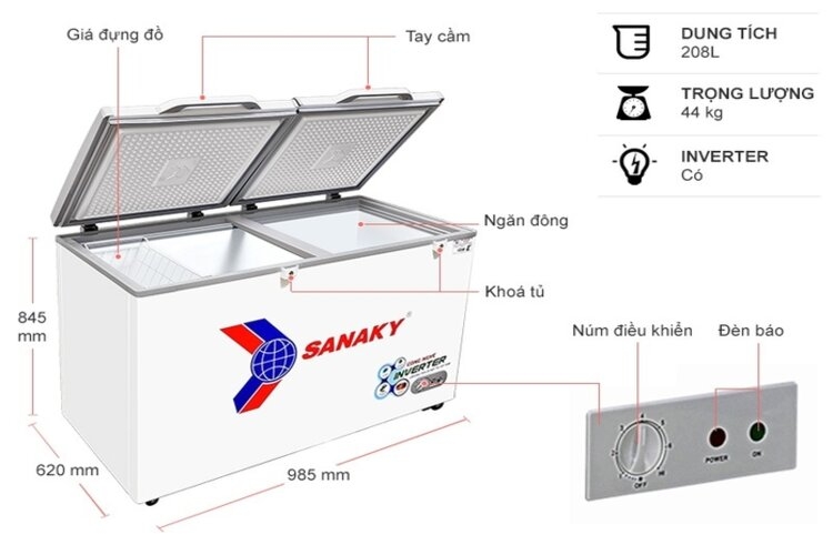 Tủ lạnh Sanaky 208L 1 ngăn đông