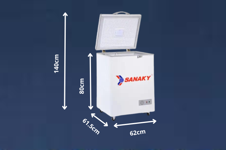 Kích thước tủ đông mini Sanaky VH 150HY2 100L