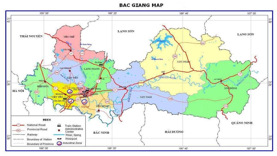 Giới thiệu về vị trí địa lý của tỉnh Bắc Giang